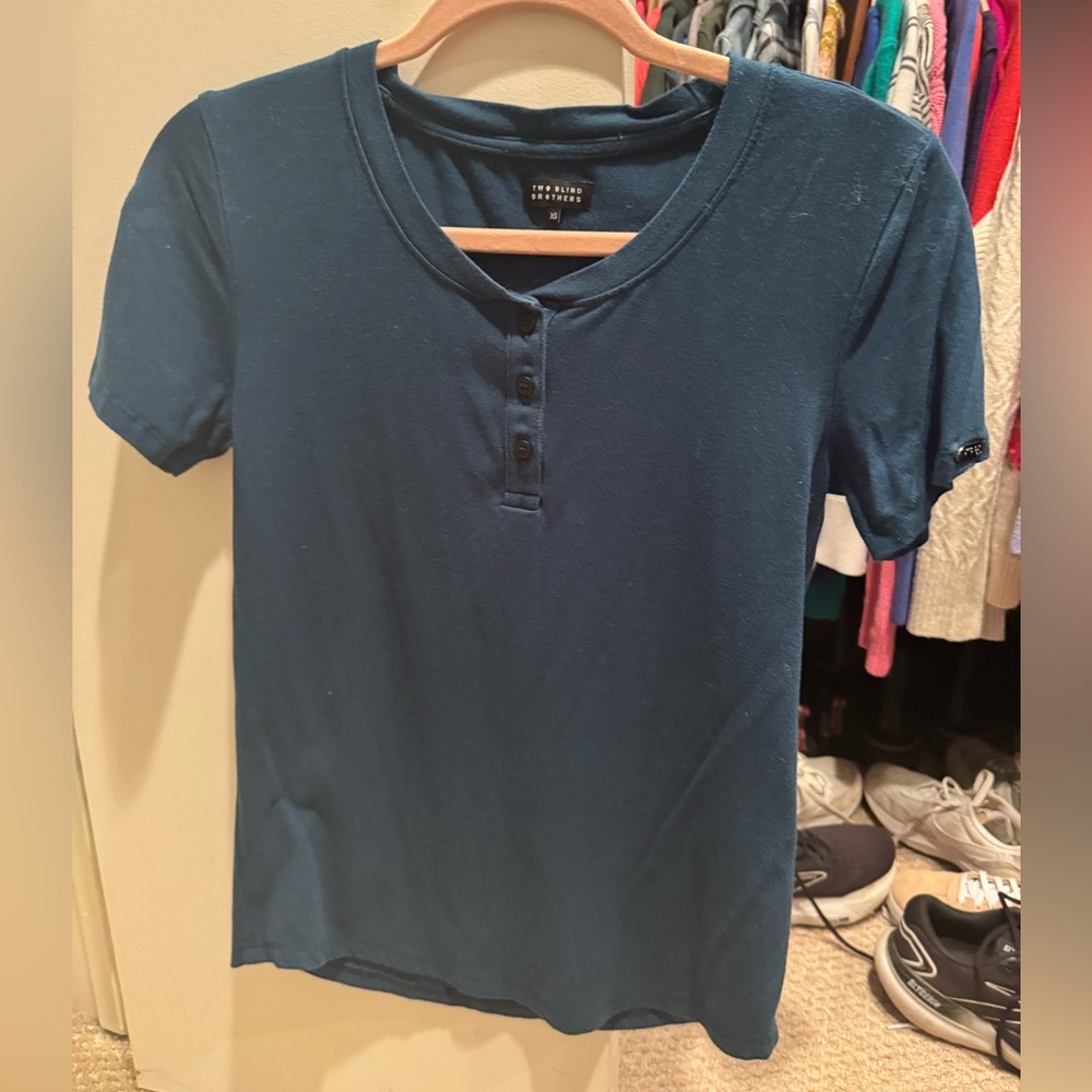 Two Blind Brothers Teal Short-Sleeve Henley Tee